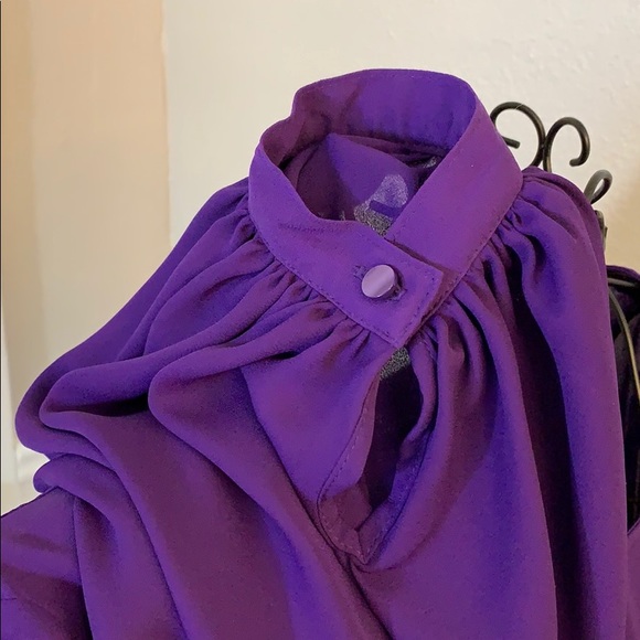 💚Worthington Sheer Long SleevePurpleBlouse WomenL - Picture 6 of 7